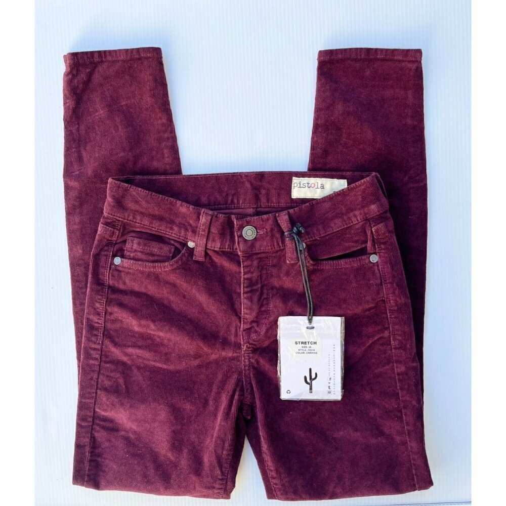 Nasty Gal Pistola Women’s Burgundy Corduroy Pants Size 25 High Waist - Picture 4 of 13